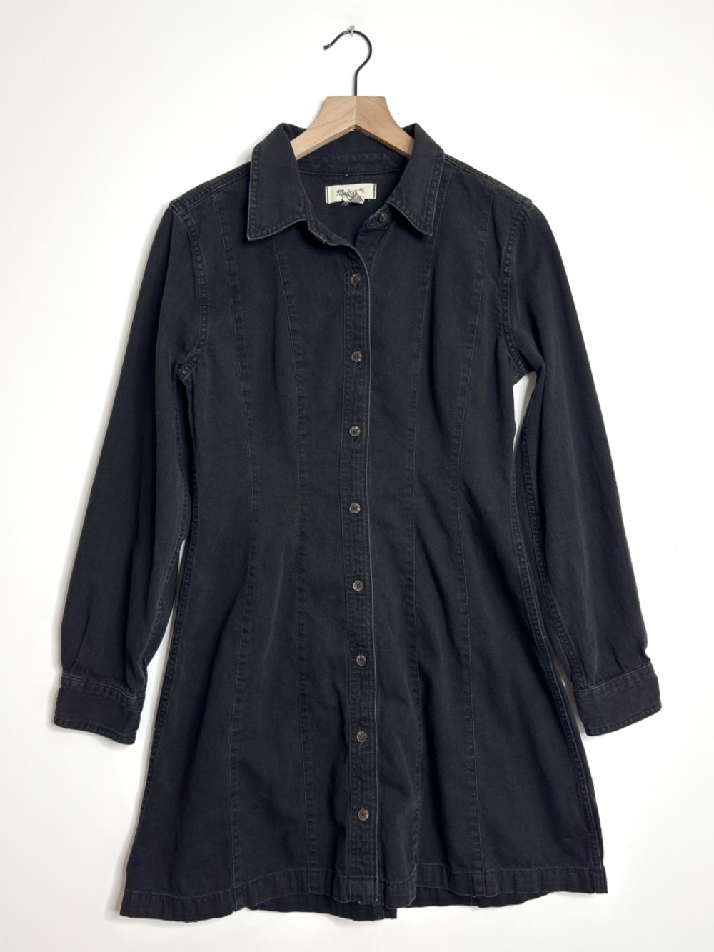 Madewell Denim Seamed Mini Dress in Washed Black